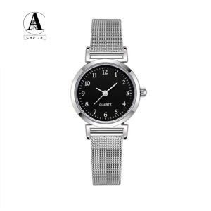 CAPIN Fashion Women Casual Plain Basic Silver Small Stainless Steel Quartz Watch