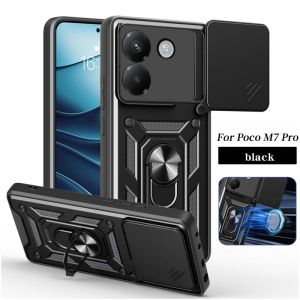 Armor Funda For Xiaomi Poco M7 Pro 5G Slide Camera Protect Case for PocoM7Pro Little M 7 Pro M7Pro 5G Car Magnetic Holder Cover
