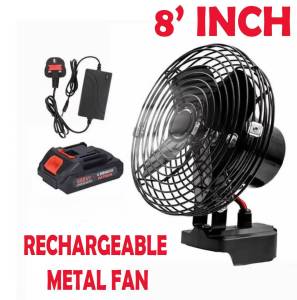 8 inches Rechargeable Desk Fan – High Power Adjustable Angle | Portable Lithium Battery Table Fan for Home & Outdoor