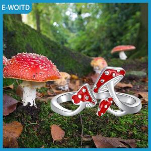 【E-WOITD】 Red Mushroom Ring For Women WomenS Luxury Ring Gift Ring Fresh Cute And Minimalist Alloy Ring For Teen Girl Кольца Женские