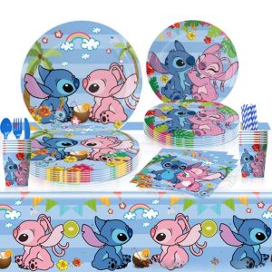 Lilo Stitch Theme Party Supplies Tableware Set Paper Cups Plates Tablecloth Balloons Baby Shower Birthday Party Decoration
