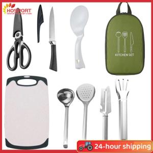 【HOSPORT】 8pcs Camping Cookware Utensils Travel Set Stainless Steel Camping Cooking Utensils Set Portable Outdoor Camp Cookware Set Camping Accessories