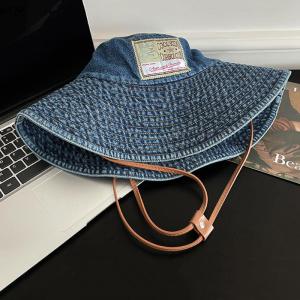 [WQP Fashion Store] Hot Sale Jewerry Retro Washed Denim Fishing Cap Womens Large Brim Sunshade Hat Face UV Protection Baseball Cap Stylish Korean Version