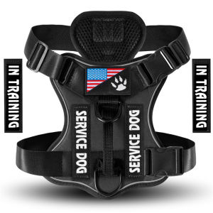 Teekland Service Dog Harness Reflective Dog Vest Harness with 5 PCS Patches Adjustable Soft Oxford Pet Harness Inner Layer Mesh Easy to Control for Dogs