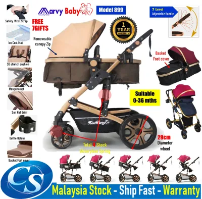 CS Mall : Lightweight Baby Stroller For Newborn Infant & Toddler High View Shock-Absorbing Carriage Two-Way Foldable Pram Trolley Baby Pushchair A8188 / 898 高景观轻便可坐可躺折叠避震双向宝宝新生儿童推车