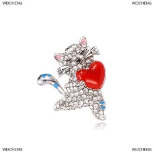 [COD] WEICHENG Hold Heart Cat Brooch Pins For Women Lady Cute Rhinestone Pets Animal Clothes Collar Brooches Badge Gifts