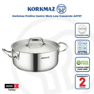 Korkmaz Proline Gastro Stainless Steel Cooking Pot - 18x8cm Induction Compatible Made in Turkey