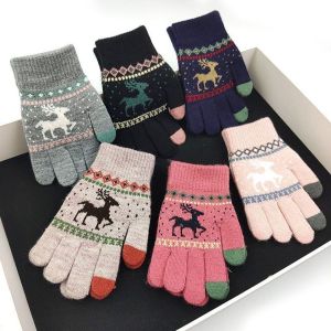 GAOSU Elk Warm Women Men Couple Girls Gift Ridding Touch Screen Gloves Knit Mittens Winter Gloves Christmas Gloves