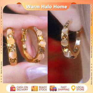 Pink Rhinestone Circle Earrings High-End Light Luxury Retro Temperament Earrings High-End Earrings