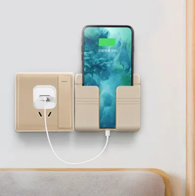 Hộp Dán Tường Để Remote Đồ Dùng/ Giá Đỡ Sạc Điện Thoại - Có Móc Treo Giữ Dây Điện