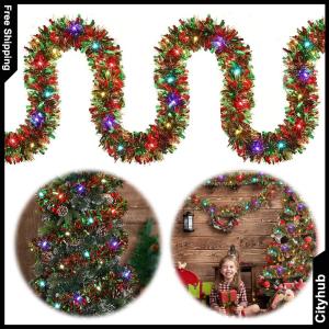 16.4Ft Christmas Garland Lighted Xmas Garland Illuminated Wreath for Stairs Door
