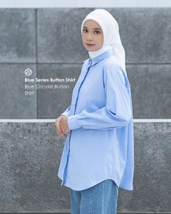 KEMEJA BLUE SERIES BUTTON SHIRT BY DEENAY BAHAN COTTON baju atasan wanita panjang muslim polos simpel