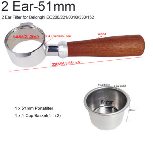 51mm Coffee Portafilter 3 Ear Filter 2Ear Filters Tamper With 4 Cup Basket Coffee Making Accessories