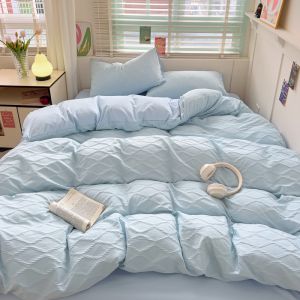 Dansunreve Duvet Cover With Zipper Solid Color Jacquard Comforter Cover Only Diamond-shaped Plain Grey/Pink/Green Comfortable Soft Contrast Color INS Simple Quilt Cover Single Queen Size