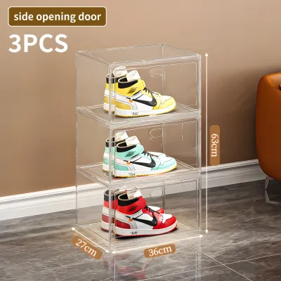 Acrylic shoe box Magnetic side drop shoe box Stackable Large Sneaker Container 36×27×21CM