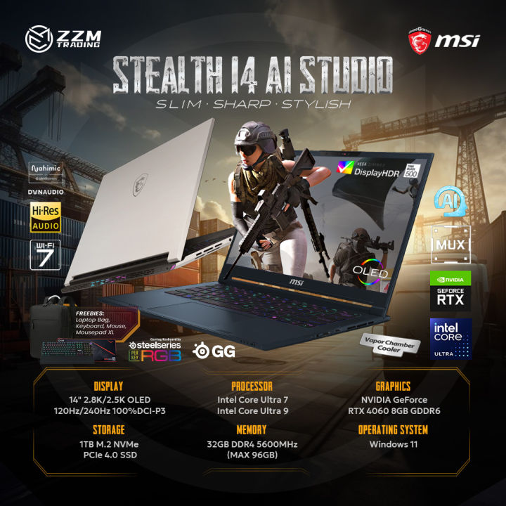MSI Stealth 14 AI Studio Gaming Laptop 2024 Intel Ultra RTX