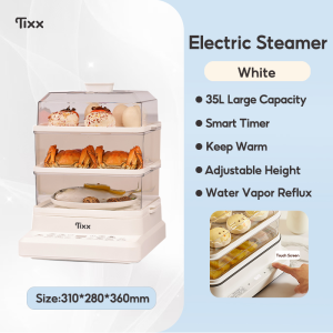 Tixx 3-Layer Electric Steamer 35L Large Capacity Smart Timer Rapid Heating Multifunctional