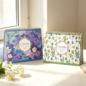 XIAHU Jan. 2027 - Dec. 2027 2027 Flower Desk Calendar Daily Study Foldable Record Calendar Elegant Double-coil Calendar Home