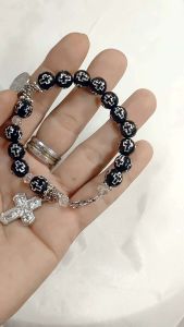 Bracelet Rosary Black Mermaid Pearl with St. Benedict Medal for Protection Against Evil and Lobster Lock for good Quality