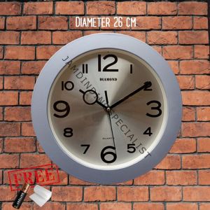 Jam Dinding DIAMOND Diameter Sedang 26cm Mesin Halus Desain Aesthetic Minimalis Gold Silver