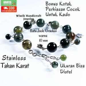 Gelang Tangan Wanita Stainless Tahan Karat Batu beads Jade Hijau Gradasi Terbaru Kado Hadiah Terbaru