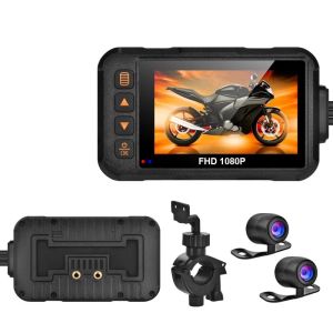 3 Inch Motorcycle Camera DVR Waterproof Motorcycle Dashcam Front & Rear Camera Video Recorder Black Night Vision for Motorcycle