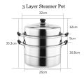 Stainless Steel Food Steamer Cooking Pot 28cm 2 Layer / 3 Layer Steamer Pot. 