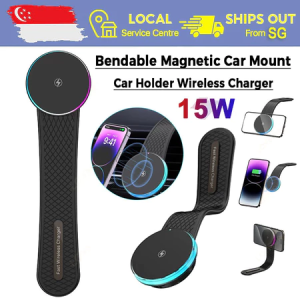 [SG ] 15WBendable Car Mount Car Magnetic Wireless Charger Bendable Phone Holder Stand Fast Charging For iPhone With LED