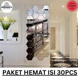 MINIMALY15 Kaca Cermin Hexagonal (ISI 30 PCS UKURAN 10X85) Cermin Tempel Dinding Kaca Dinding