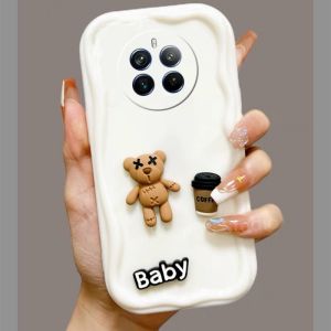Casing Realme 13+ 13 Pro + Plus 4G 5G Phone Case New Design Cute Cartoon 3D Cubic Coffee Bear Glossy Cream Lens Protection Soft Cover 2024