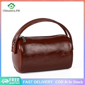PU Leather Cylindrical Bag Adjustable Shoulder Strap Shoulder Bag Zipper Large Capacity for Women Dating Shopping Outing