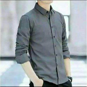 Kemeja Pria Polos Lengan Panjang Slimfit Kasual Formal Warna Hitam Putih Abu Maron Navy