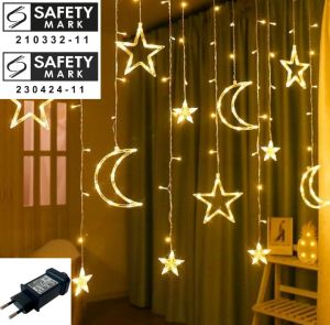 STARZ - SG Safety Mark  31V Stars Moon icicle Led Fairy Curtain Lights  Warm   Hari Raya Lampu Raya Decoration Outdoor Lightings