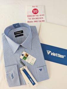 [Việt Tiến] Áo Sơ Mi Dài Tay - Regular (Suông) - Vạt Bầu - Kẻ ô xanh