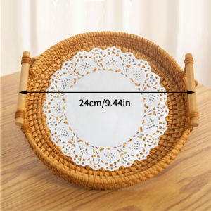 1PC Rattan Strap Handle Storage Basket Bread Snack Fruit Round Round Tray Picnic Woven Storage Basket