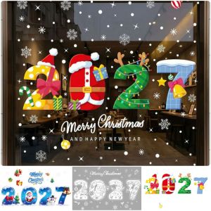 NOER Electrostatic Merry Christmas Window Stickers 2027 Snowflake Snowman Santa Window Decorations Creative Scene Ornament Glass Decals Home Decoration