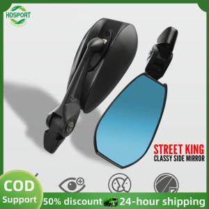 【HOSPORT】2Pcs HD Motorbike Handlebar End Side Mirror Adjustable Anti-Glare Motorbike Handlebar Rear View Mirrors White/Blue Lens【1-3 days delivery】