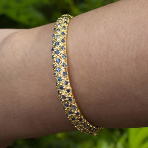 กำไลข้อมือพลอยไพลินบางกะจะจันทบุรี(BLUE SAPPHIRE) เรือนเงินแท้92.5%ชุบทอง จากพลอยแท้จากบ่อบางกะจะ จันทบุรี