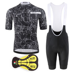 KEMALOCE Cycling Wear Black Cartoon 5D Gel Pad Cycling Jersey Sets Breathable Bicycle Jersey Outdoor Summer Bike Clothes