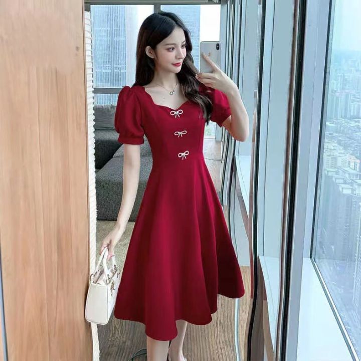 Casual red 2024 dress outfit