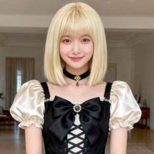Korean version wig female light blonde short straight hair bobo head Internet celebrity comic Qi bangs full headgear