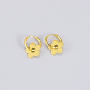 Khuyên tai tròn chất liệu titan mặt hoa 5 cánh không đen gỉ (1 đôi)