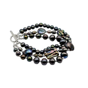 Vòng Tay Nhiều Lớp Ngọc Trai Baroque Tự Nhiên Ngọc Trai Đen Vòng Tay Nữ Cá Tính Trang Sức Thủ Công Trang Sức Bohemian