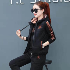 AE Womens fleece-lined thickened sportswear for autumn and winter 2026 New large size casual three-piece winter fashion sweatshirt set