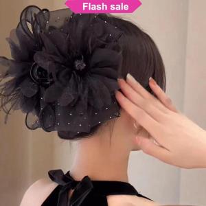 SHENHAO2🎀 Lưới Ren Màu Đen Lông Ribbon Bow Móng Vuốt Tóc Kẹp Tóc Lớn Ponytail Chủ Tóc Clip Tóc Phụ Kiện Tóc Cho Phụ Nữ