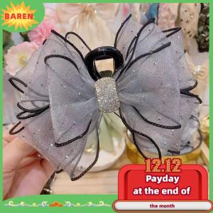 BAREN Hàn Quốc Phong Cách Lưới Bow Rhinestone Tóc Claw Cổ Điển Thanh Lịch Kẹp Tóc Kẹp Kẹp Cá Mập Clip Cho Phụ Nữ Thời Trang Phụ Kiện Tóc