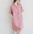 Đầm suông linen cổ đức 2 túi chéo chất liệu linen mềm mát thời trang phong cách trẻ. 
