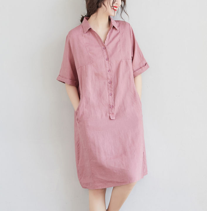 Đầm suông linen cổ đức 2 túi chéo chất liệu linen mềm mát thời trang phong cách trẻ