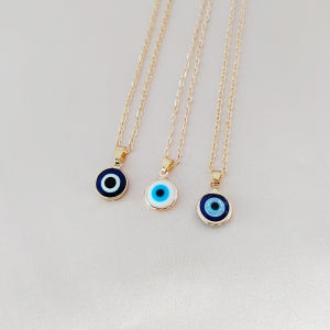 Simple Round Turkish Devils Eyes Pendant Necklace For Womens Jewelry Gold Color Thin Clavicle Chains Turkey Necklaces Bijou h2610
