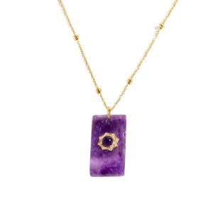 HUIHEYU Pendant Sun Stone Necklace Bead Vintage Sweater Chain Popular Stainless Steel Square Neck Chain Women